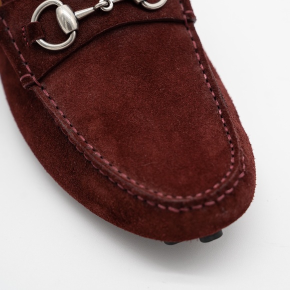 size 7G 7.5 US Gucci Burgundy Red Suede Loafers Driver Horsebit main image 11